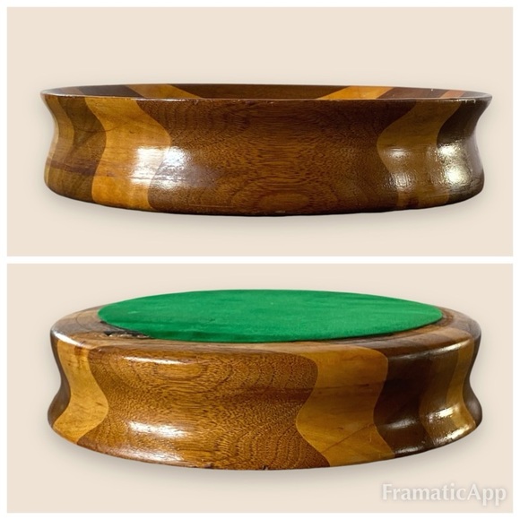 Vintage Handmade Hand Turned Wooden Bowl Pieced Striped Wood 8.75” - Picture 7 of 9